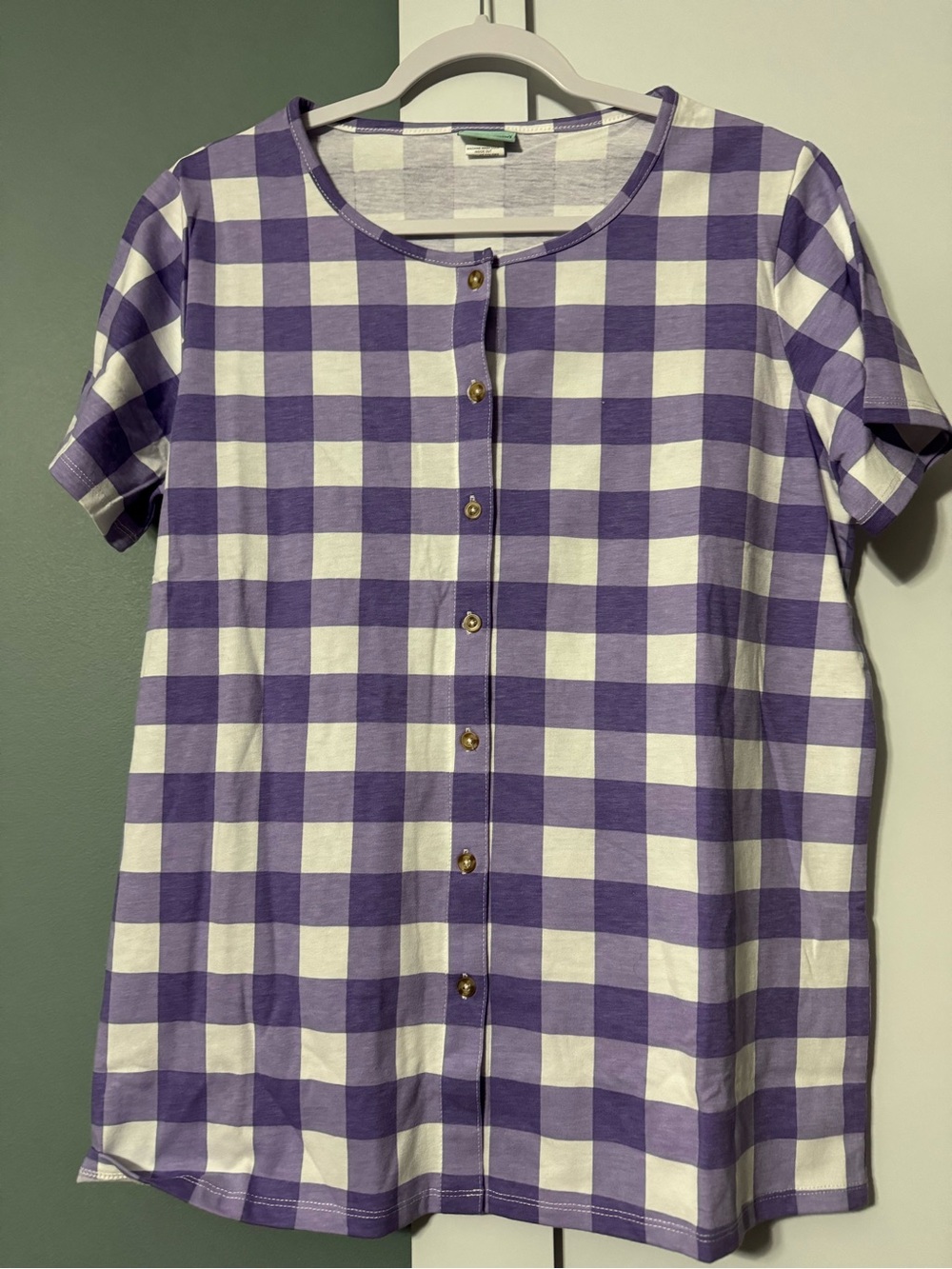 Purple Gingham Button-Front Women’s Shirt